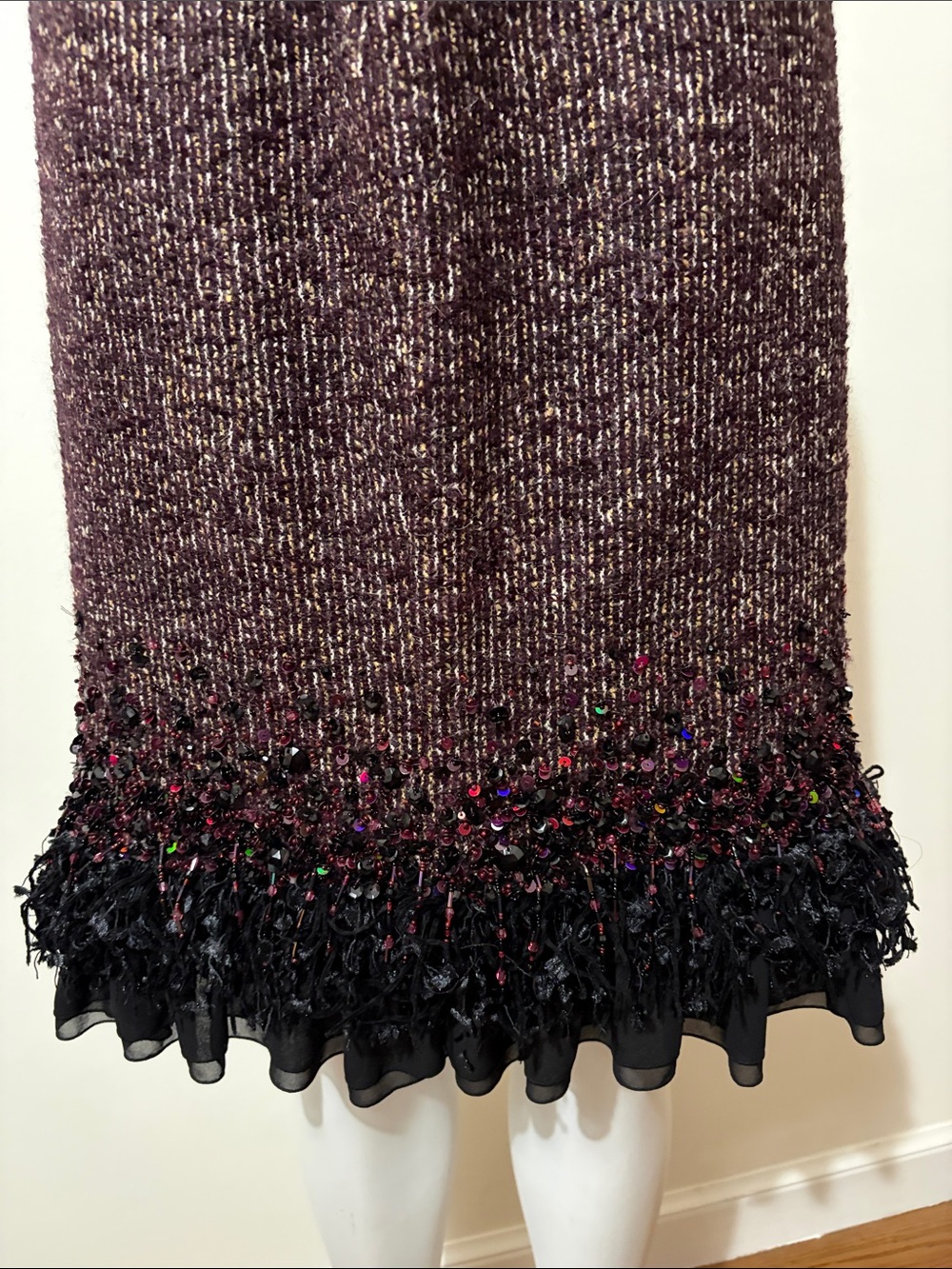 Lafayette 148 New York brown tweed hand beaded academia pencil wool skirt 4 - Picture 4 of 15